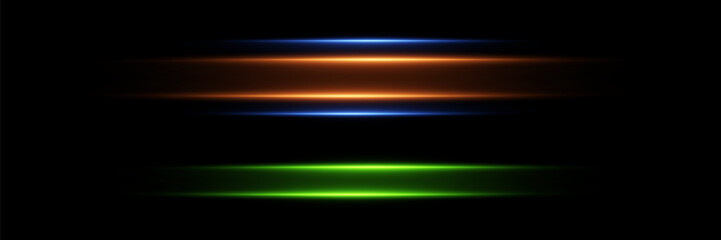 Collection of laser lines, neon light rays effect. On a black background.
