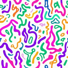 Vivid seamless pattern of colorful curved lines and shapes. Great for backgrounds, fabrics, and designs