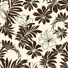 Tropical floral pattern, beige background, seamless design, fabric print