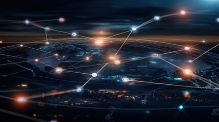 Innovative network connections visualized digital globe infographic futuristic environment aerial view technology concept