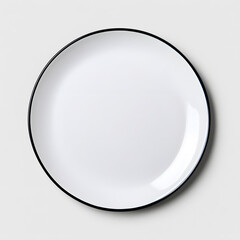 Top view mock up dinner plate, minimalist, modern, black and white, isolated on white background
