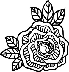 Flower rose, black and white. Isolated on white background. Vector illustration.