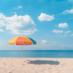 Sunny beach umbrella, vibrant sky.