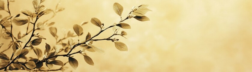 Golden Branch with Delicate Leaves and Buds