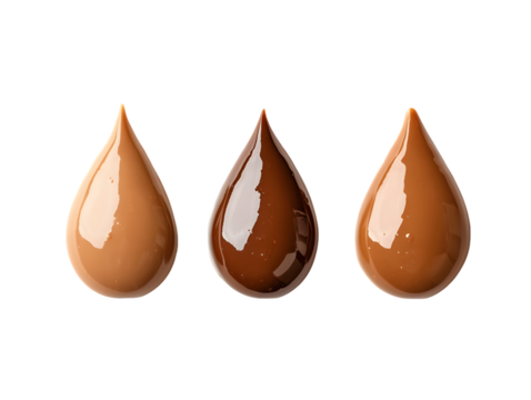 Three teardrop shapes of varying shades of brown, on a transparent background