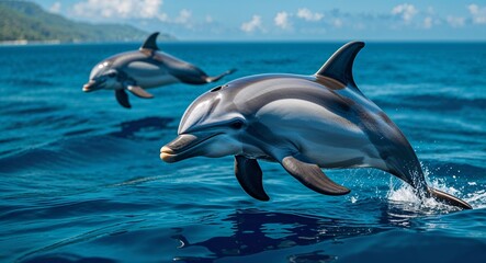 Dolphin in ocean background side view portrait