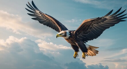 Obraz premium Eagle soaring in the sky background side view portrait