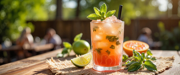 Refreshing Blood Orange Mojito with Mint in Hidden Oasis, summer vibe