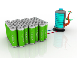3d rendering green energy battery Protected lock
   
