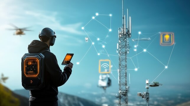 Innovative wireless communication setup modern city technology illustration urban environment expert viewpoint infrastructure concept