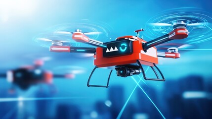 Drone technology advancements urban skyline digital photography futuristic environment aerial viewpoint innovation impact