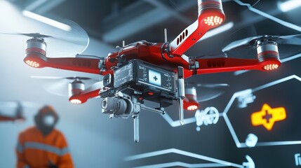 Naklejka premium Drone technology advancements in industrial applications modern workshop digital imagery high-tech environment close-up view innovation