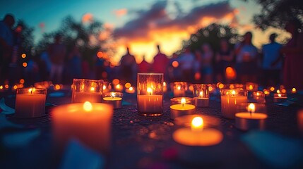 A crowd holding candles during a peaceful protest at dusk, symbolizing solidarity 