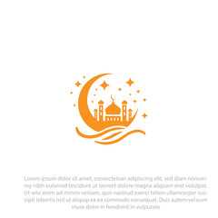 Arabic islamic logo design, Ramadan kareem design, Mosque icon crescent moon Vector design greeting islamic symbol