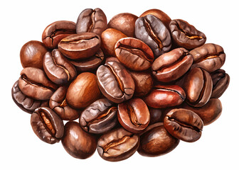 Obraz premium Close-up of roasted coffee beans - A close-up shot of roasted coffee beans, highlighting their rich, glossy texture, perfect for coffee enthusiasts and food photography. 