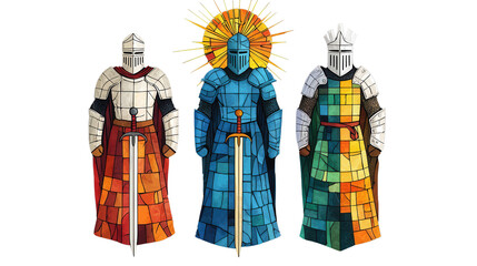 Obraz premium Heroic Medieval Knights in Colorful Stained Glass Church Windows