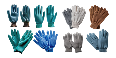 Variety of Gloves on Transparent Background