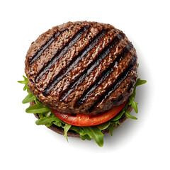 Top view grilled hamburger meat isolated on white background