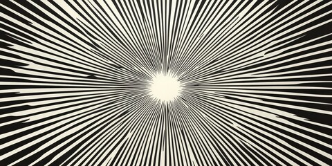 A mesmerizing black-and-white sunburst pattern with perfectly aligned horizontal lines radiating from the center, crafting an eye-catching symmetrical design