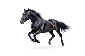 Fototapeta premium A black horse galloping isolated on white background