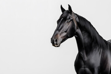 Fototapeta premium A black horse isolated on white background 
