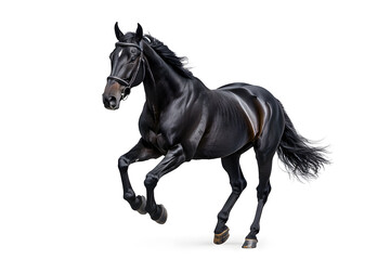 Obraz premium A black horse galloping isolated on white background