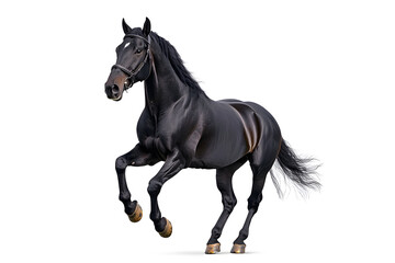 Obraz premium A black horse galloping isolated on white background