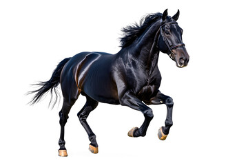 A black horse galloping isolated on white background