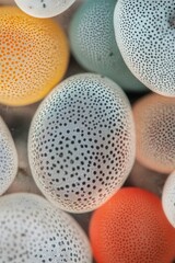 Abstract colorful dots on circular eggs.
