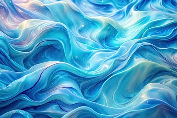 Obraz premium Abstract Pastel Blue Wave Background: Silk, Acrylic Liquid Paint Texture Wallpaper