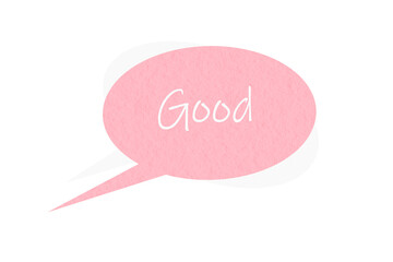 Pink speech bubble with pointed tail on transparent background