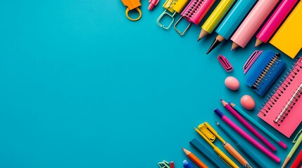 A website banner featuring an artistic arrangement of colorful school stationery items, designed to be eye-catching and informative.