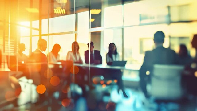 People silhouettes working together, collaboration meeting in office at sunset, business strategy teamwork brainstorming