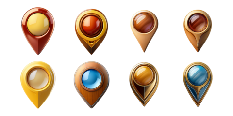 Colorful Map Pin Icons on Transparent Background