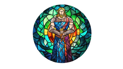 Majestic Stained Glass Depiction of Christ in Cathedral Interior