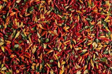 Fototapeta premium Abundance of red chili peppers filling frame. AI image