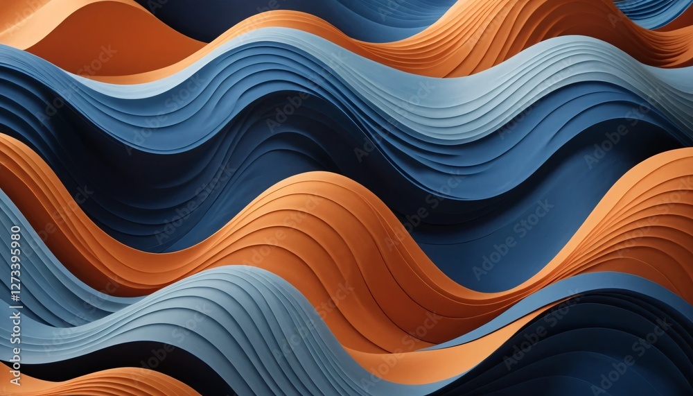 Leinwandbilder Abstract Waves of Color. Flowing Paper Art in Deep Blue and Orange. Dynamic Layers Create Depth and Movement. A Calming Energetic Design for Creative Projects. Modern Visuals.