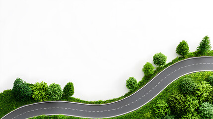 Top view realistic 3d road isolated on white background. Aerial view of asphalt road isolated