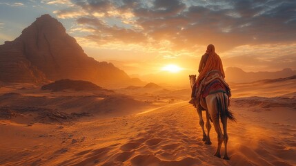 Desert camel ride sunset Wadi Rum travel