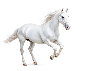 Obraz premium White horse galloping isolated on white background