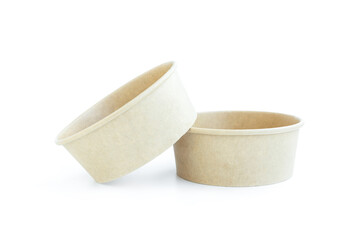 Brown paper bowl isolated  on white background, Disposable food container
