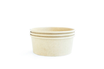 Brown paper bowl isolated  on white background, Disposable food container