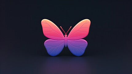 3D render of a simple, gradient-colored butterfly icon on a dark background