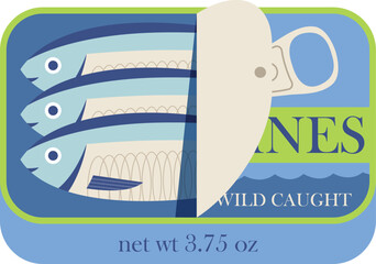Open sardines tin can retro poster design isolated on transparent bg