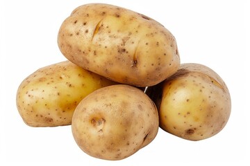 Fresh potatoes pile on white background. AI image