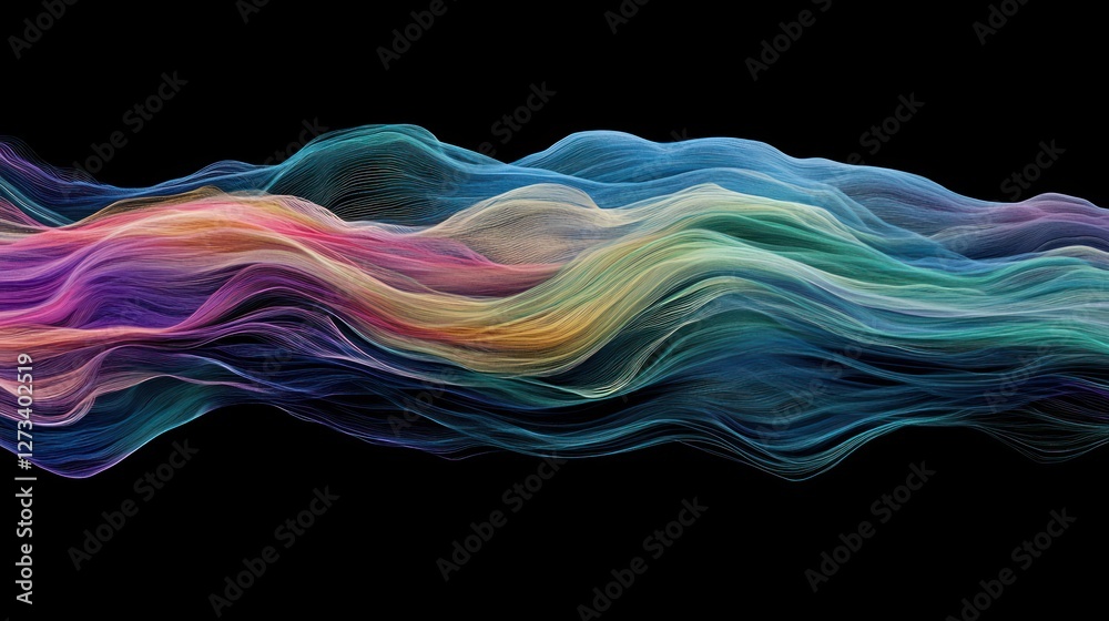 Poster Abstract Colorful Waves Flowing Across Black Background