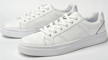White Leather Sneakers on White Background