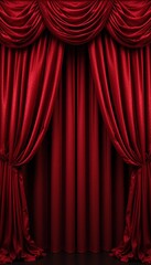 Luxurious Red Curtains. Opulent Drapes. Silky Fabric Creates a Dramatic. Theatrical Setting. Perfect Backdrop for Formal Events. Evokes Passion. Excitement. Inviting Visual Appeal.