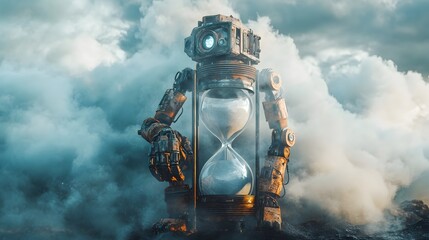 Exhausted Robot Under the Weight of Time