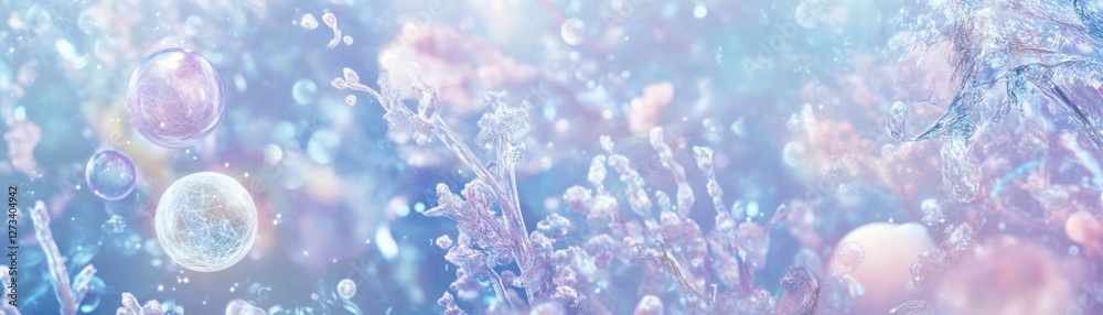 Poster abstract dreamy image of ice crystals and floating spheres